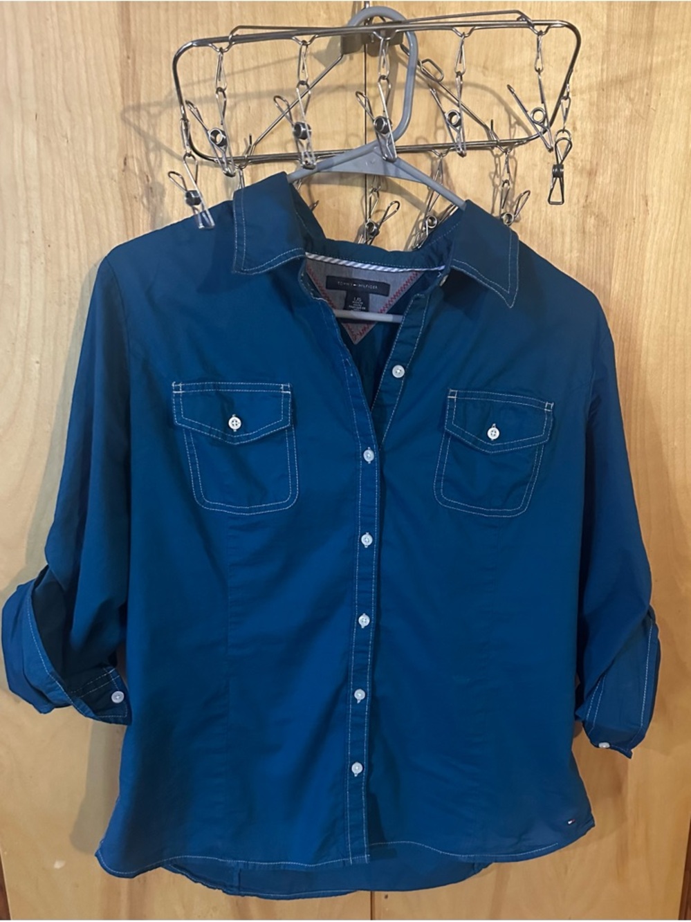 Tommy Hilfiger Women’s Navy Blue Button-Down Shirt Size L